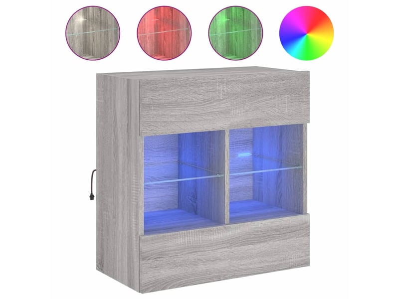  Meuble tv - banc tv - meuble de rangement mural avec lumières led sonoma gris 58,5x30x60,5 cm  - Conforama A