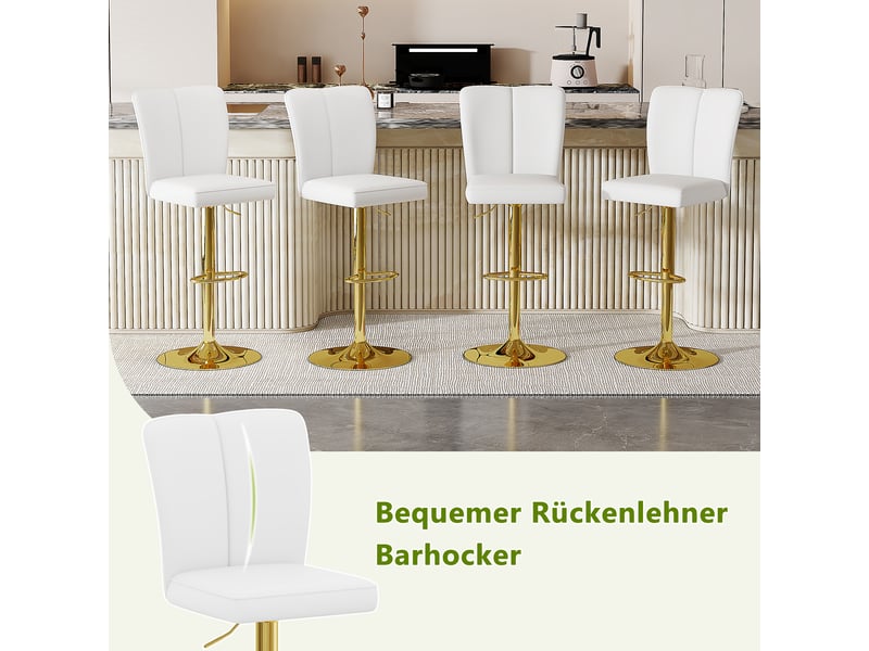  Lot de 2 tabourets de bar réglables,63-85 cm,similicuir et métal doré,blanc  - Conforama D