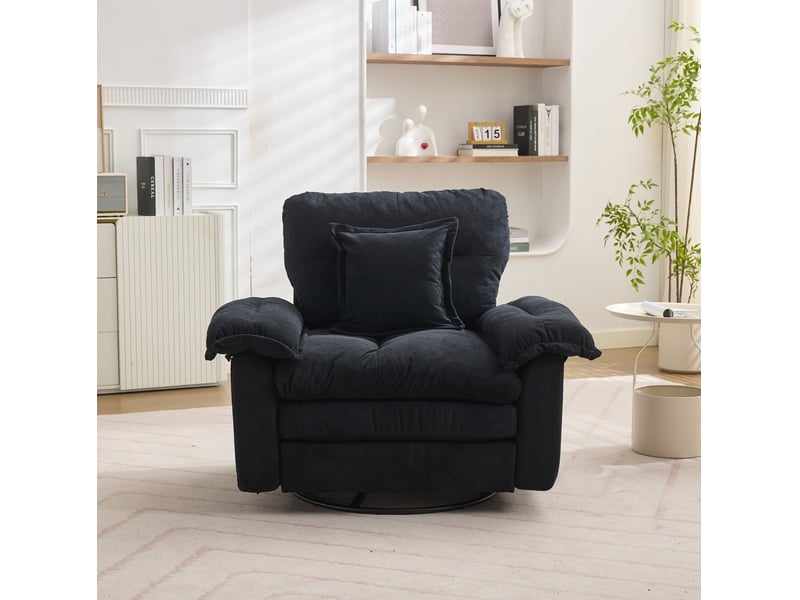  Fauteuil pivotant tcqpz oversize en chenille noire 116 x 84 x 96 cm avec rotation 360° et coussin de soutien  - Conforama D