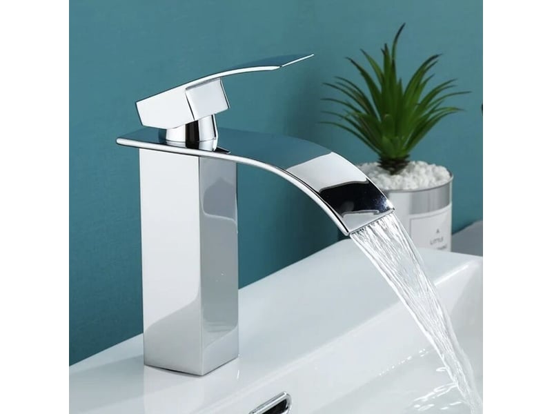  Robinet cascade laqué argent, évier comptoir chaudfroid, armoire salle bain, monotrou, lavabo cascade, mitigeur, laiton  - Conforama B