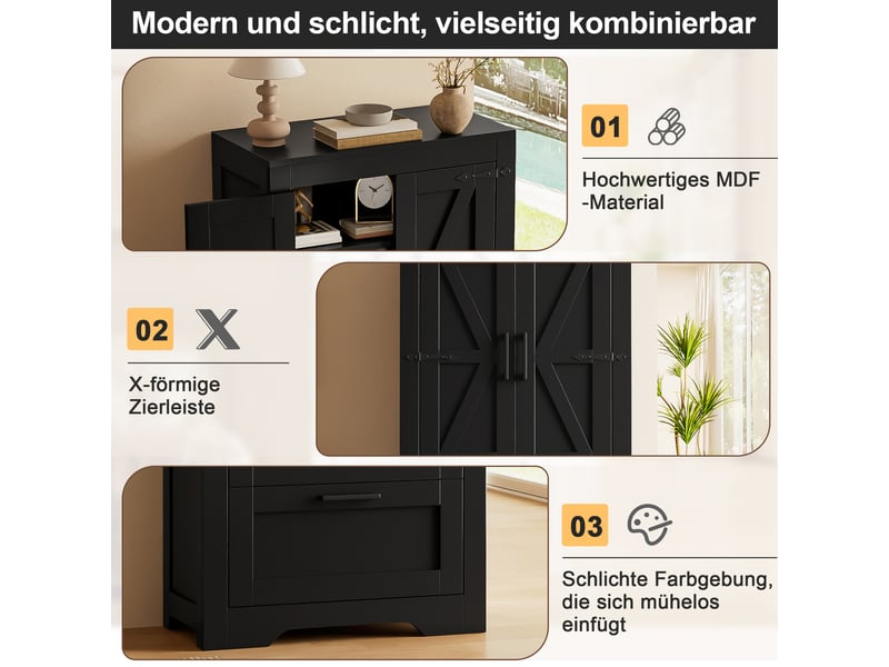 Buffet latéral 60x30x128 cm, armoire de rangement noire avec 2 tiroirs et étagères modulaires, idéal pour cuisine et salon - Conforama D