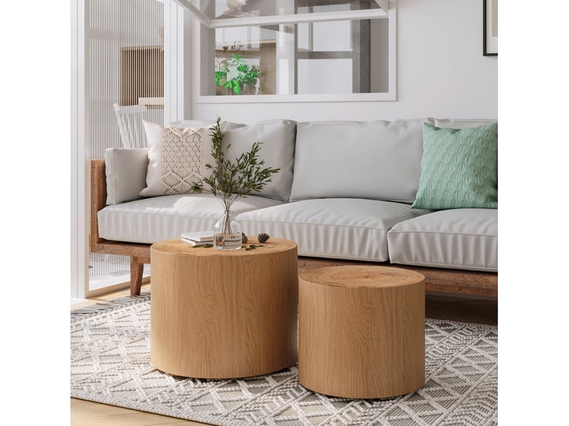 Tables basses gigognes ulevr rondes, lot de 2, ø 48 et 38 cm, mdf avec placage bois naturel et cernes d’arbre - Conforama D