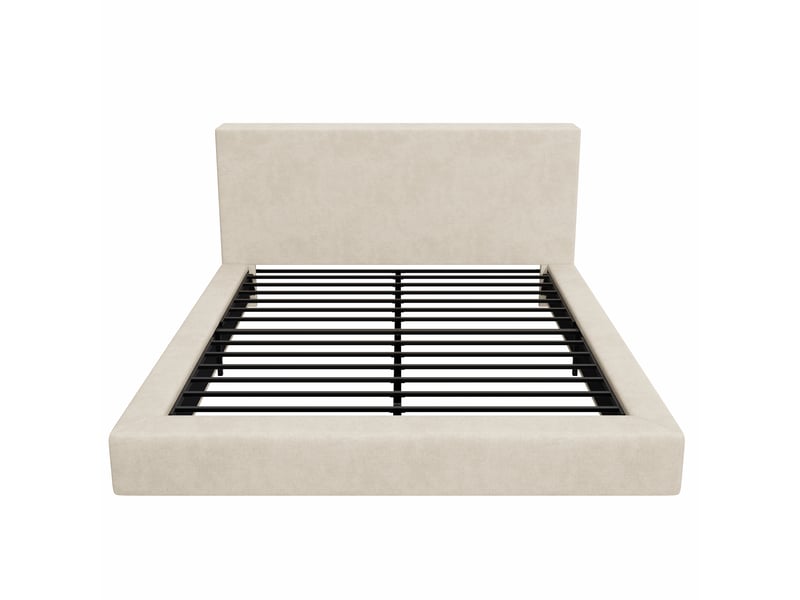  Lit double en chenille beige à tête de lit rembourrée 180 x 200 cm Fay Lum - Conforama R