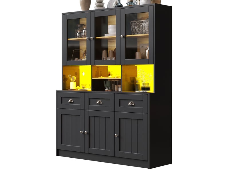  Buffet cuisine 140x40x180, portes vitrées buffet, étagères réglables, led intégrées, couleurs variables  - Conforama A