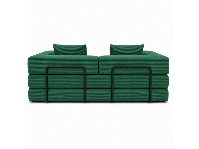 Canapé droit convertible 2 places en velours côtelé vert foncé, pliable, sans montage pour salon et chambre - Conforama D
