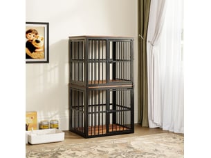 Cage meuble pour félins de compagnie 68,4x53x61 cm – noir et marron – 3 portes, table d'appoint empilable