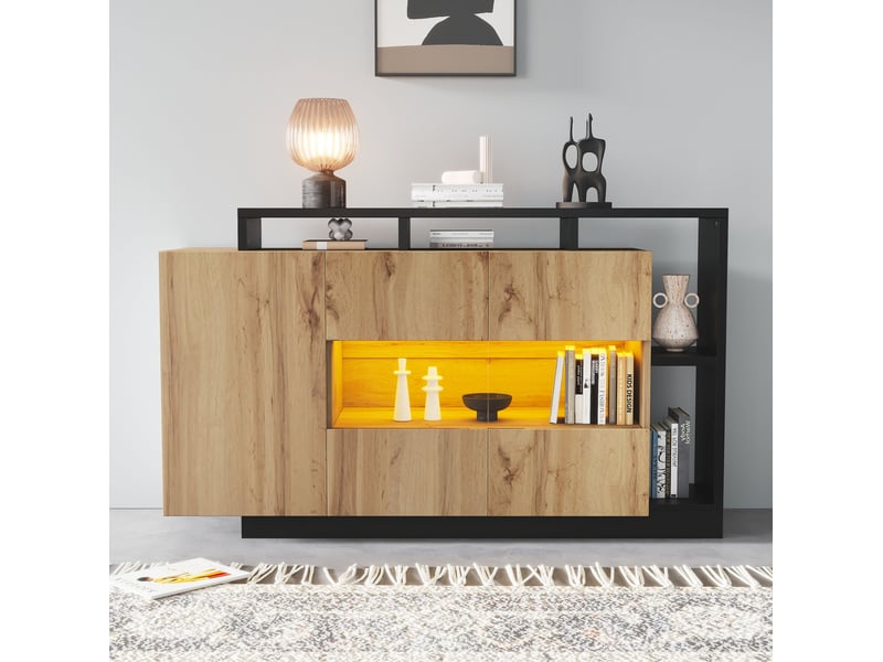  Sideboard led couleur bois en mdf avec éclairage rgb bluetooth - 140 x 44 x 94 cm  - Conforama B