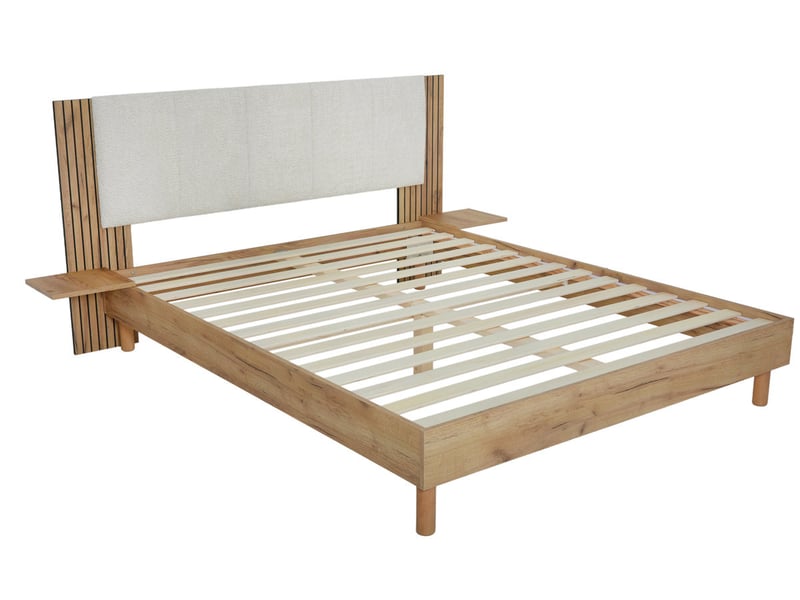  Bobochic lit isya tissu bouclette avec lattes massives beige 140x190 ISYA - Conforama A