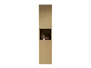 Armoire de salle de bain haute 2 portes et 1 niche ouverte avec étagères réglables pour salle de bain en bois doré