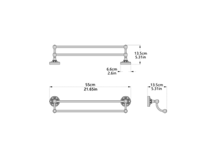 Accessoire de salle de bain – porte-serviettes à double barre – barre porte-serviettes de 55 cm – finition or vintage – matériau : laiton