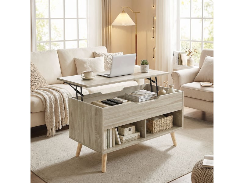 Table basse relevable style scandinave 2 niches coffre effet bois naturel  - Conforama D