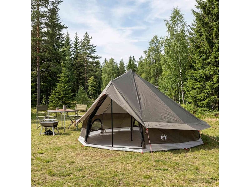 Tente tipi, tente de camping 18 personne marron gris polyester et acier - Conforama B