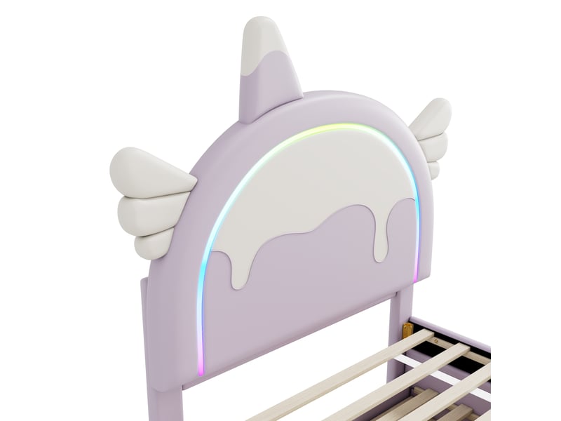  Lit enfant 90x190200cm, lit gigogne avec 3 tiroirs de rangement, tête de lit réglable et sommiers, pu violet, sans matelas  - Conforama R