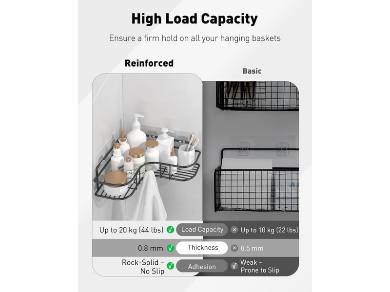  6 crochets adhésifs de rechange pour étagère de douche adhésifs résistants pour étagères de salle de bain rangements de cuisine et paniers, transparent  - Conforama C