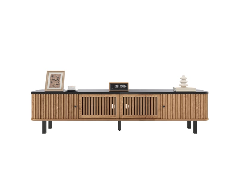 Meuble tv modenvie 190 x 35 x 45 cm avec portes coulissantes et grille décor chêne - Conforama A