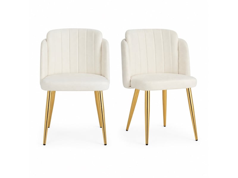  Lot de 2 chaises de salle à manger 58,5x62x78 cm rembourrées blanches pieds dorés  - Conforama A