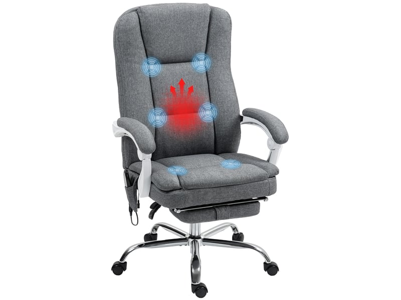  Fauteuil de bureau massant et chauffant, inclinable, revêtement en tissu effet lin, avec repose-pieds, gris  - Conforama A