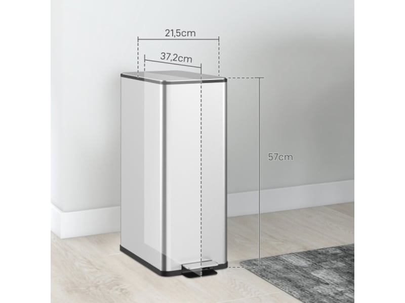 Poubelle à pédale 20 l en inox avec couvercle et bac intérieur, 21,5x37,2x57 cm - Conforama C