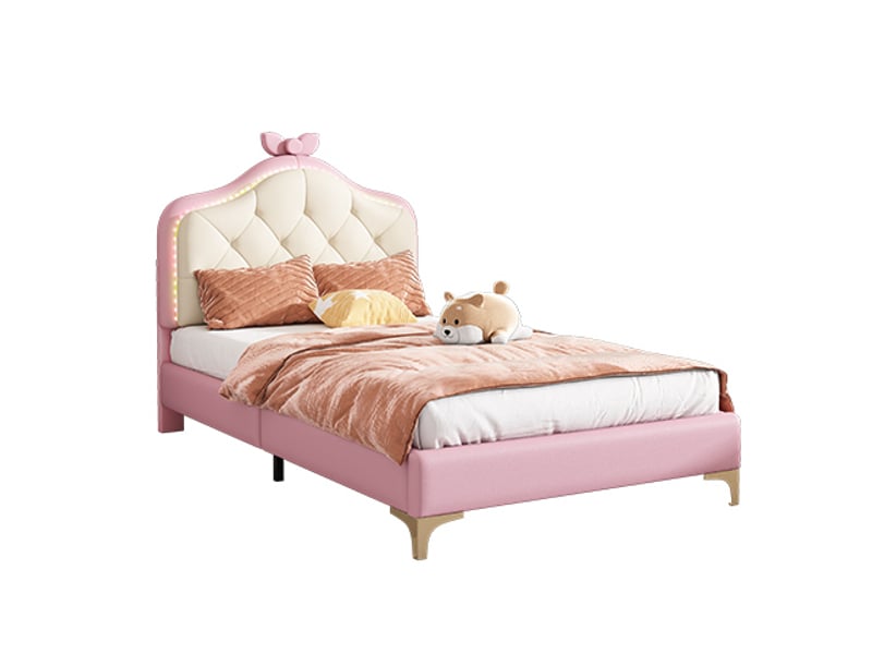  Modenvie lit enfant 90x200 cm - tête de lit led multicolore, noeud décoratif - sans matelas - rose  - Conforama A