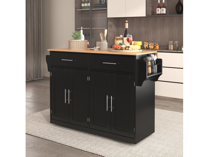 Desserte de cuisine 120x46-71x91,5 cm noire et naturelle avec plateau pliant - Conforama D
