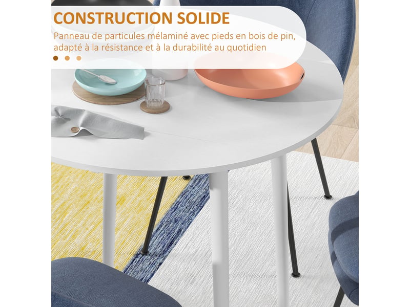 Table de salle à manger pliante 2 abattants, table ronde extensible pour 4 personnes, pieds en bois ø 89 x 73,5 cm, blanc - Conforama R