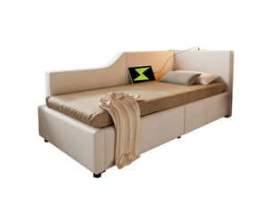 Lit coffre 90x190 cm <strong>OXEZA</strong>  <strong></strong> coloris beige