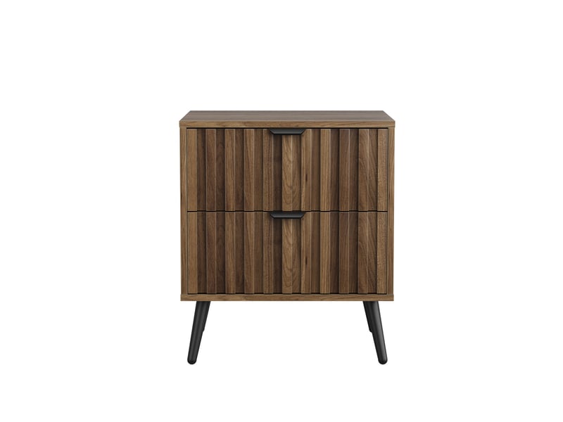  Table de chevet 45x40x53 cm - 2 tiroirs cannelés – style scandinave &amp; rétro chic - bois - noyer  - Conforama C
