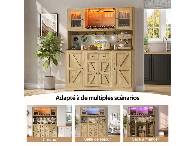  Meuble de cuisine muvano avec éclairage led et prises intégrées, naturel, 140 × 40 × 173 cm  - Conforama B