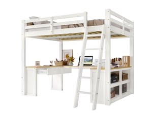 Lit mezzanine 140x200 cm <strong>NAHILIMI</strong> <strong></strong> coloris blanc