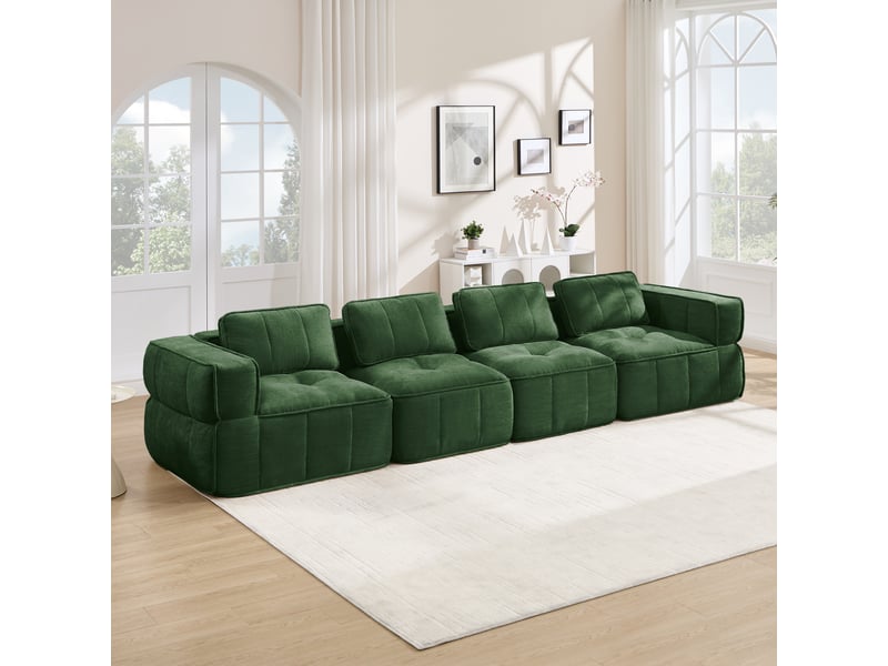 Canapé modulaire 4 places sans structure avec assise profonde - lpospi - mousse 32d, polyester vert 344 × 93 × 67 cm - Conforama B