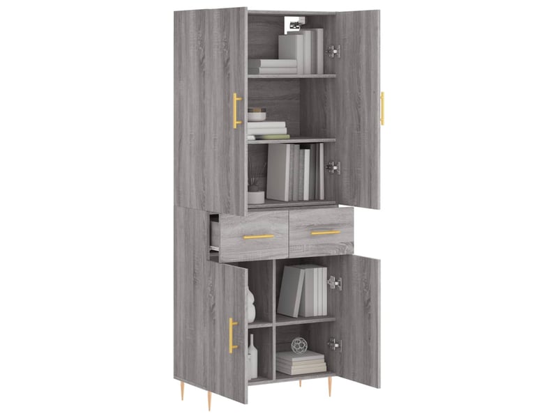  Buffet haut - bahut - meuble de rangement sonoma gris 69,5x34x180 cm bois d'ingénierie  - Conforama C
