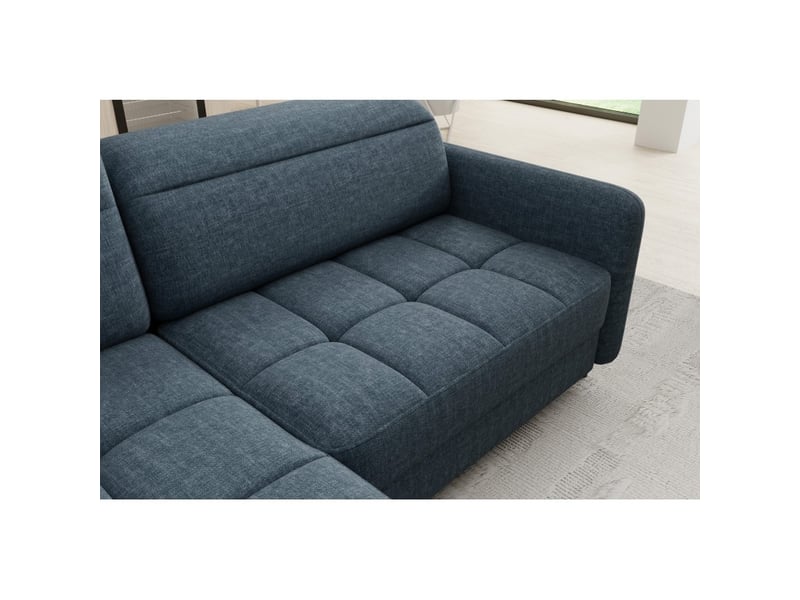  Canapé d'angle gauche convertible barnea 208 cm bleu foncé avec rangement  - Conforama D