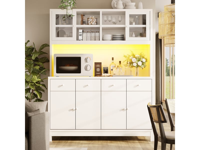  Buffet de rangement - buffet haut 140 x 38,5 x 180 cm, éclairage led, ports usb et usb-c, 140 x 38.5 x 180 cm, blanc  - Conforama W