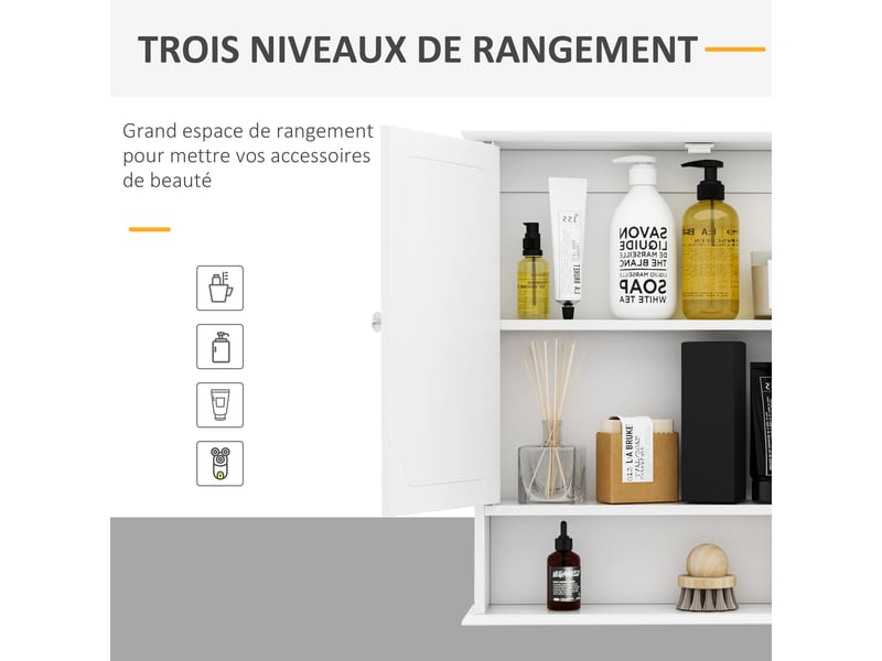  Armoire murale de salle de bain 2 portes miroir en mdf gris 56 x 13 x 58 cm  - Conforama E