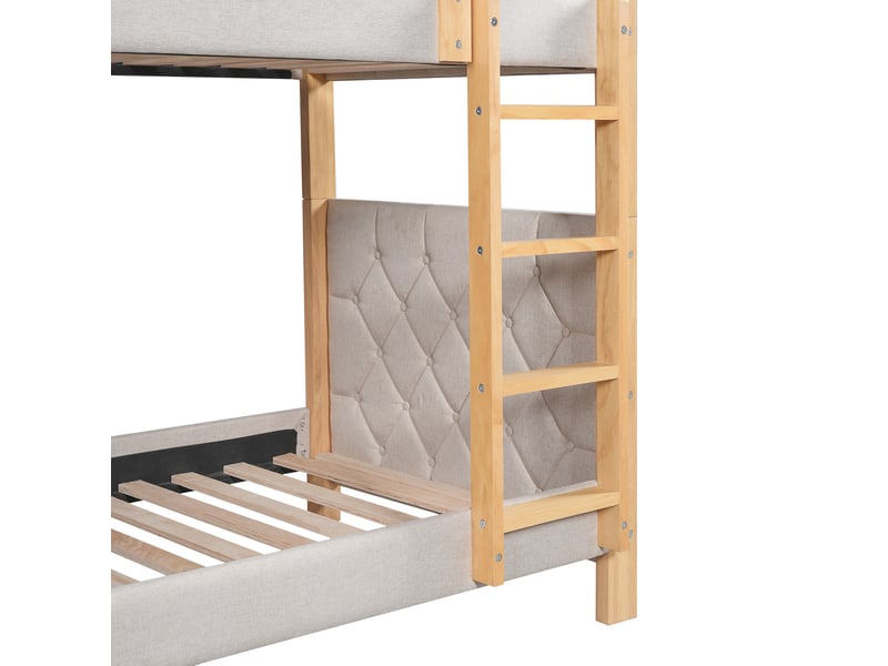  Lit superposé 90x200 cm gris bois avec échelle sécurisée à 4 marches, sommier à lattes inclus – idéal enfant ado  - Conforama E