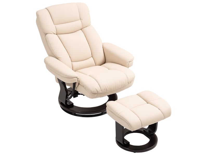  Fauteuil inclinable avec repose-pieds, fauteuil réglable, revêtement en similicuir, fauteuil rembourré avec dossier rabattable, blanc crème  - Conforama B