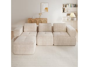 Canapé d'angle compressé réversible fixe <strong></strong> <strong>Fay Lum</strong> 3 places Polyester beige