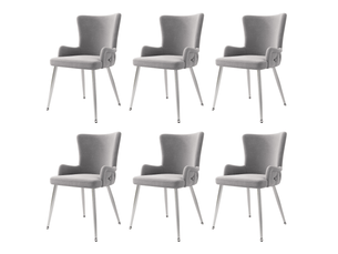 Lot de 6 chaises de salle à manger, chaise grise, fauteuils de salon de luxe avec pieds en métal argenté, en velours