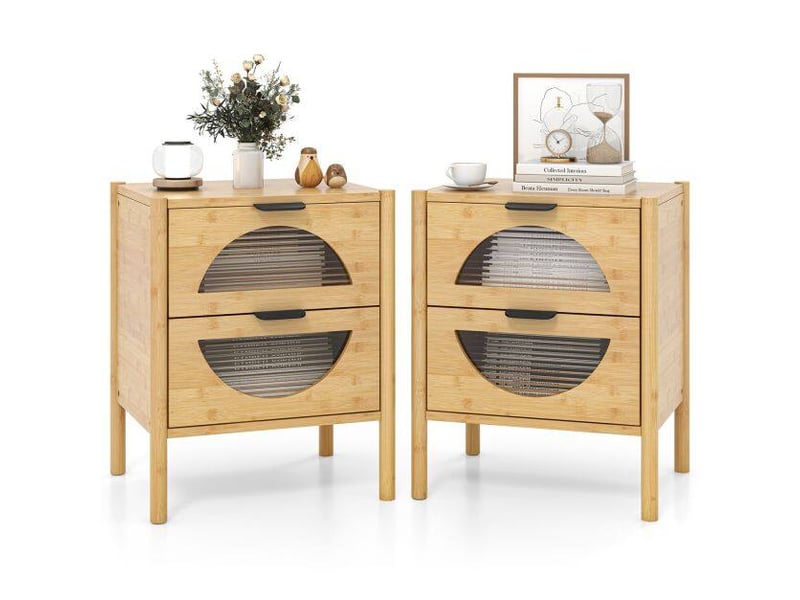  Lot de 2 tables de chevet en bambou 2 tiroirs meuble de rangement pour chambre et salon 2*JV11256NA - Conforama A