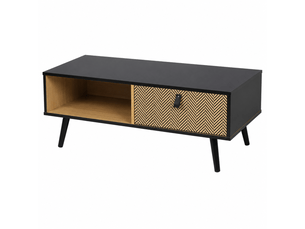 Table basse chelsea avec tiroir et poignée effet cuir - 100 x 50 x h40 cm - effet bois et noir