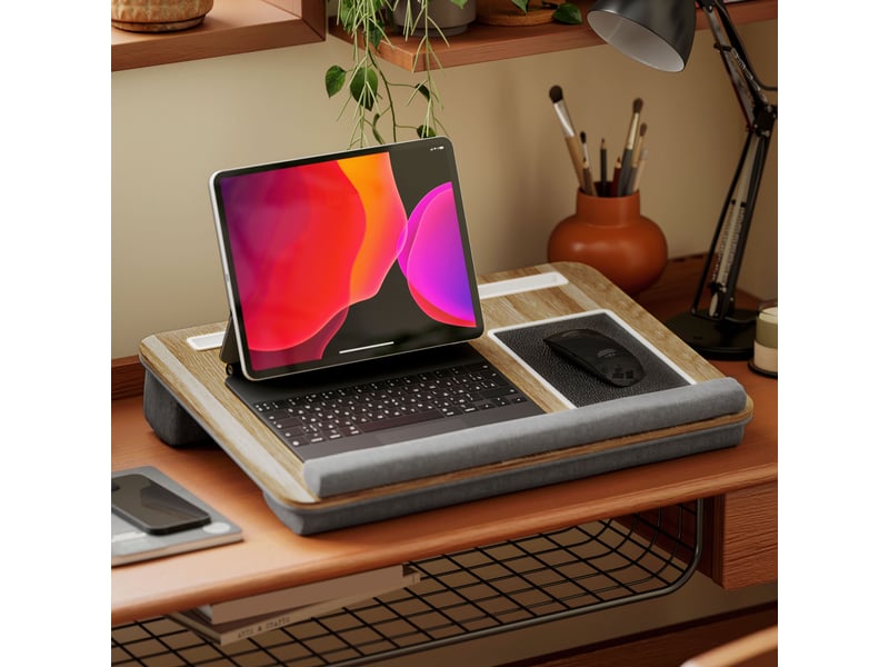  Support ordinateur portable lit avec traversin fente pour tablette ou téléphone tapis de souris poignée repose-poignet  - Conforama D