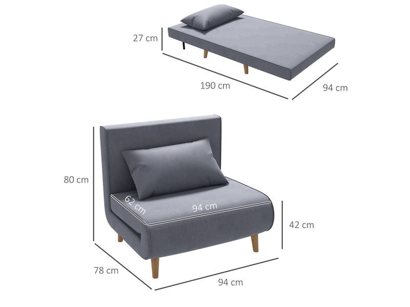  Fauteuil convertible 1 place dossier réglable tissu gris 94 x 78 x 80 cm  - Conforama C