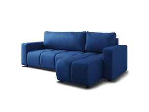 Canapé d'angle réversible convertible MASSENO 3 places Polyester bleu avec coffre de rangement