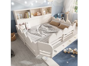 Lit avec rangement 140x190 cm <strong></strong> <strong></strong> coloris blanc