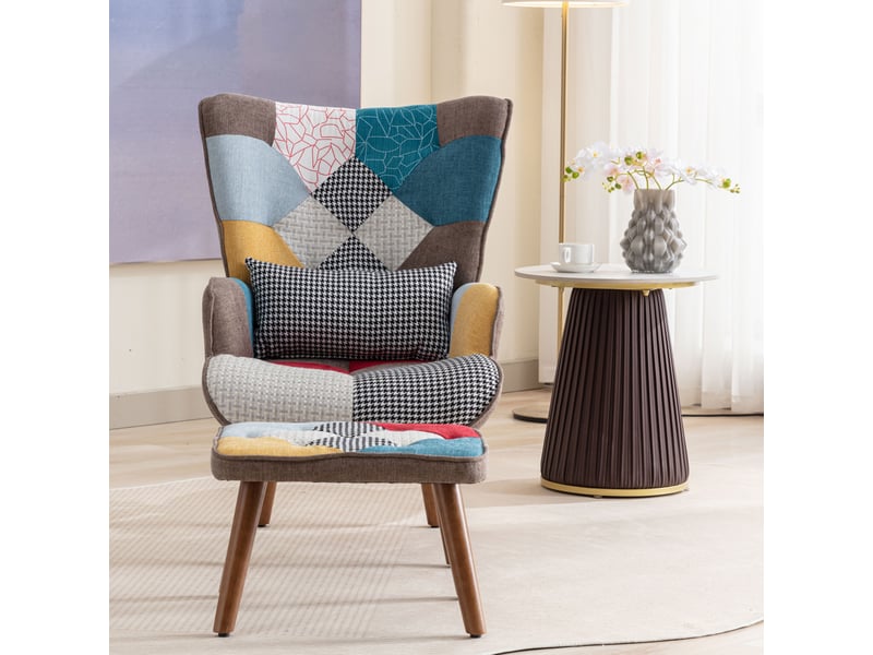  Fauteuil de loisirs avec repose-pieds multicolore et coussin de dossier  - Conforama C