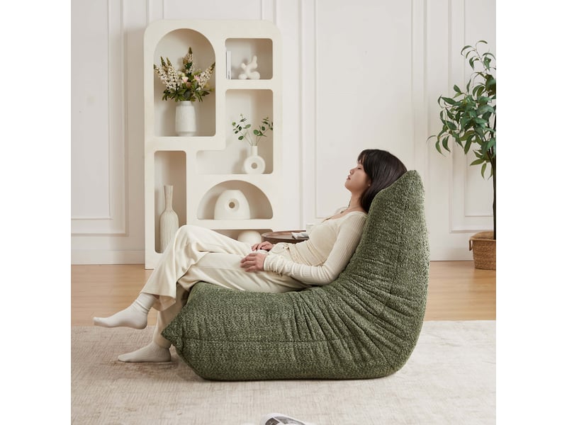  Canapé droit style togo en chenille, 2 places, sol sans accoudoirs, mousse à mémoire, 83x127x99 cm, vert  - Conforama D