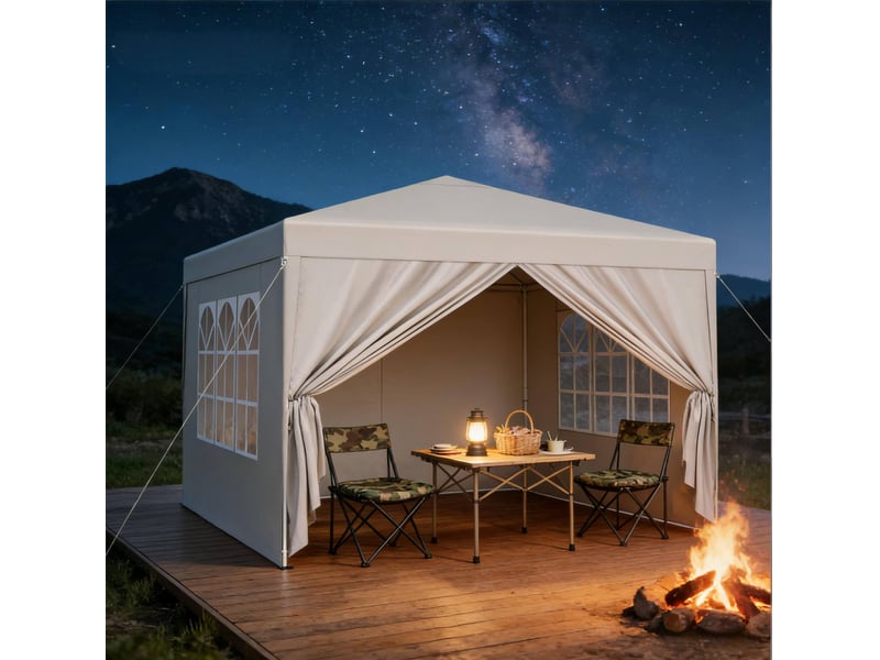 Tonnelle pliante de jardin 300x300 cm – beige – toit oxford 210d, parois latérales et sac de transport - Conforama B