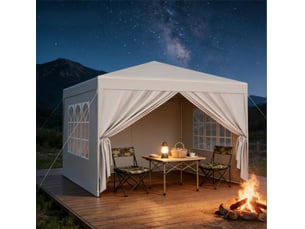 Tonnelle pliante de jardin 300x300 cm – beige – toit oxford 210d, parois latérales et sac de transport