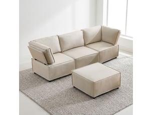 Canapé modulable modenvie convertible 4 places en tissu en lin beige 238 x 154 x 75 cm
