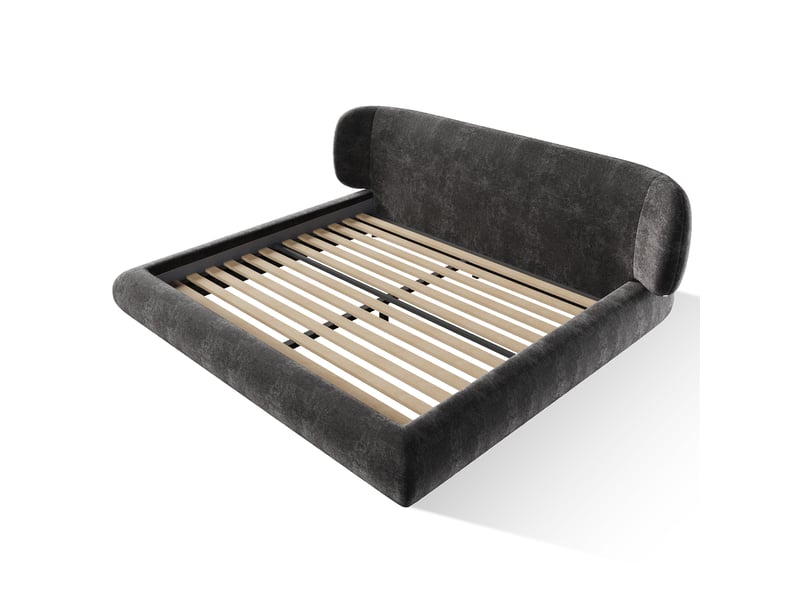  Lit 2 places 160x200 cm, tête de lit rembourrée, sommier à lattes, coins arrondis, cadre rembourré, chenille pour chambre - gris  - Conforama A